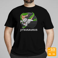Brazillian Jiu Jitsu T-Shirt - BJJ, MMA Attire, Wear, Clothes, Outfit - Gifts for Fighters, Kungfu Lovers - Adorable T-Rex Dinosaur Tee - Black, Plus Size
