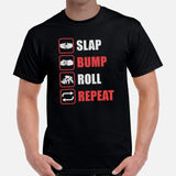 Brazillian Jiu Jitsu T-Shirt - BJJ, MMA Attire, Wear, Clothes, Outfit - Gifts for Fighters, Wrestlers - Funny Slap Bump Roll Repeat Tee - Black, Men