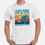 Brazillian Jiu Jitsu T-Shirt - BJJ, MMA Attire, Wear, Clothes, Outfit - Gifts for Fighters, Wrestlers - I Like Beer And Jiu Jitsu Tee - White, Men