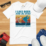 Brazillian Jiu Jitsu T-Shirt - BJJ, MMA Attire, Wear, Clothes, Outfit - Gifts for Fighters, Wrestlers - I Like Beer And Jiu Jitsu Tee - White