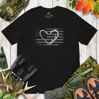 Deer T-Shirt - Buck Shirt - Gifts for Hunters, Outdoorsmen, Fishermen - 4th of July T-Shirt - American Flag Shirt - Antler And Hook T-Shirt - Black