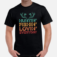 Buck & Deer Hunting, Fishing T-Shirt - Gift for Hunter, Bow Hunter, Archer & Fisherman - Hunting, Fishing & Loving Everyday Shirt - Black, Men