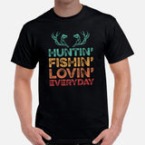 Buck & Deer Hunting, Fishing T-Shirt - Gift for Hunter, Bow Hunter, Archer & Fisherman - Hunting, Fishing & Loving Everyday Shirt - Black, Men