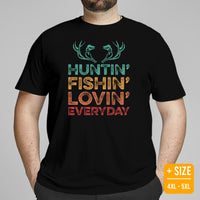 Buck & Deer Hunting, Fishing T-Shirt - Gift for Hunter, Bow Hunter, Archer & Fisherman - Hunting, Fishing & Loving Everyday Shirt - Black, Plus Size