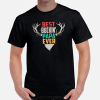 Buck & Deer Hunting T-Shirt - Gift for Hunter, Bow Hunter, Archer & Animal Lover - Hunting Season Shirt - Best Buckin' Papa Ever Shirt - Black, Men