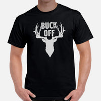 Buck & Deer Hunting T-Shirt - Gift for Hunter, Bow Hunter, Archer & Animal Lover - Hunting Season Shirt - Buck Off Sarcastic Shirt - Black, Men