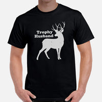 Buck & Deer Hunting T-Shirt - Gift for Hunter, Bow Hunter & Archer - Antlers Hunting Season Shirt - The Trophy Husband Sarcastic Shirt - Black, Men