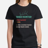 Buck & Deer Hunting T-Shirt - Gift for Hunter, Bow Hunter & Archer - Buck Antlers Hunting Season Shirt - Shed Hunter Definition Shirt - Black, Women