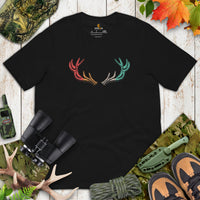 Buck & Deer Hunting T-Shirt - Gift for Hunter, Bow Hunter & Archer - Buck Hunting Season Tee - Shed Antlers Retro Aesthetic Shirt - Black