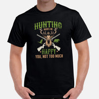 Buck & Deer Hunting T-Shirt - Gift for Hunter, Bow Hunter, Archer & Caribou Animals Lover - Hunting Makes Me Happy Shirt - Black, Men