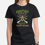 Buck & Deer Hunting T-Shirt - Gift for Hunter, Bow Hunter, Archer & Caribou Animals Lover - Hunting Makes Me Happy Shirt - Black, Women