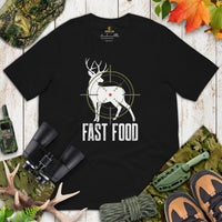 Buck & Deer Hunting T-Shirt - Gift for Hunter, Bow Hunter, Archer & Caribou Animals Lover - Hunting Season Tee - Deer Fast Food Shirt - Black