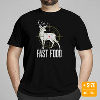 Buck & Deer Hunting T-Shirt - Gift for Hunter, Bow Hunter, Archer & Caribou Animals Lover - Hunting Season Tee - Deer Fast Food Shirt - Black, Plus Size