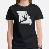 buck-deer-hunting-t-shirt-gift-for-hunter-bow-hunter-archer-elk-hunting-season-shirt-buck-antler-missouri-map-themed-shirt - Black, Women