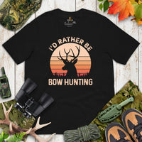 Buck & Deer Hunting T-Shirt - Gift for Hunter, Bow Hunter, Archer - Elk Hunting Season Shirt - I'd Rather Be Bow Hunting Shirt - Black