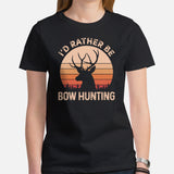 Buck & Deer Hunting T-Shirt - Gift for Hunter, Bow Hunter, Archer - Elk Hunting Season Shirt - I'd Rather Be Bow Hunting Shirt - Black, Women