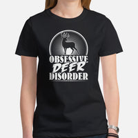 Buck & Deer Hunting T-Shirt - Gift for Hunter, Bow Hunter & Archer - Elk Hunting Season Shirt - Obsessive Deer Disorder Shirt - Black, Women