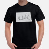 Buck & Deer Hunting T-Shirt - Gift for Hunter, Bow Hunter & Archer - Elk Hunting Season Tee - Buck Antler North Dakota Map Themed Shirt - Black, Men
