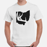 Buck & Deer Hunting T-Shirt - Gift for Hunter, Bow Hunter & Archer - Elk Hunting Season Tee - Buck Antler Ohio Map Themed Shirt - White, Men