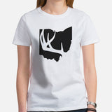 Buck & Deer Hunting T-Shirt - Gift for Hunter, Bow Hunter & Archer - Elk Hunting Season Tee - Buck Antler Ohio Map Themed Shirt - White, Women