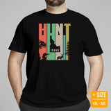 Buck & Deer Hunting T-Shirt - Gift for Hunter, Bow Hunter, Archer - Elk, Shed Antlers Hunting & Idaho Map Retro Aesthetic Shirt - Black, Plus Size