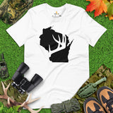 Buck & Deer Hunting T-Shirt - Gift for Hunter, Bow Hunter & Archer - Hunting Season Tee - Buck Antler Wisconsin Map Themed Shirt - White