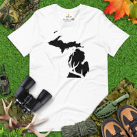 Deer T-Shirt - Buck Shirt - Gifts for Hunters, Outdoorsmen, Campers, Nature Lovers - Michigan T-Shirt - Deer Hunting Shirts - Antler Tee - White