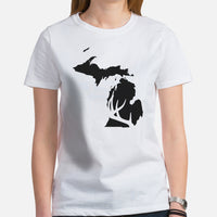 Deer T-Shirt - Buck Shirt - Gifts for Hunters, Outdoorsmen, Campers, Nature Lovers - Michigan T-Shirt - Deer Hunting Shirts - Antler Tee - White, Women