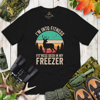 Buck & Deer Hunting T-Shirt - Gift for Hunter, Bow Hunter, Archer - I'm Into Fitness Fitness Deer In My Freezer Retro Aesthetic Shirt - Black