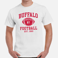 Buffalo Est.1960 T-Shirt - Football Fanatic Vintage Graphic Shirt: Retro Style, Ideal Gifts for Football Fans - Game Day Shirt - White, Men