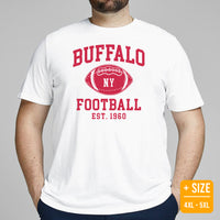 Buffalo Est.1960 T-Shirt - Football Fanatic Vintage Graphic Shirt: Retro Style, Ideal Gifts for Football Fans - Game Day Shirt - White, Plus Size
