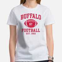 Buffalo Est.1960 T-Shirt - Football Fanatic Vintage Graphic Shirt: Retro Style, Ideal Gifts for Football Fans - Game Day Shirt - White, Women