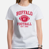 Buffalo Est.1960 T-Shirt - Football Fanatic Vintage Graphic Shirt: Retro Style, Ideal Gifts for Football Fans - Game Day Shirt - White, Women