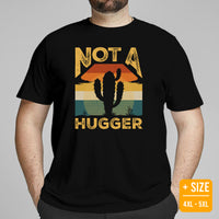 Camping & Hiking Shirt - Presents, Gift Ideas for Campers, Hikers, Nature Lovers - Happy Camper Tee - Cactus Shirt - Not A Hugger T-Shirt - Black, Large Size for Overweight