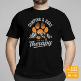 Camping and Dogs Therapy: Happy Dog Lover's Campfire T-Shirt - Purr-fect Gift for Dog Mom & Dad, Nature & Wilderness Adventure Lovers - Black, Plus Size