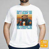 Camping Excursion & Beer Adventures Await - Grumpy Cat Tee for Happy Campers and Beer Lovers - I Camp I Drink & I Know Things Shirt -  White, Plus Size
