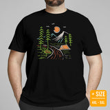 Camping Lover Forest Themed Boho T-Shirt - Campfire & Bonfire Adventure, Glamping Vibes Tee for Happy Campers and Nature Enthusiasts - Black, Plus Size