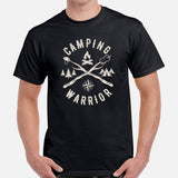 Camping Warrior: Campfire, Glamping Tent, Pine Tree & Compass T-Shirt - Camp Vibes Tee - Ideal Gift for Nature & Wilderness Enthusiasts - Black, Men