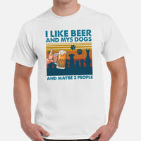 Canine Themed Clothes & Attire - Dog T-Shirt For Humans - Presents for Dog & Beer Lovers - I Like Beer & My Dogs & Maybe 3 People Tee - White, Men