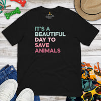 Canine Themed Clothes & Attire - Dog Tee Shirt For Humans - Presents for Dog Moms & Dads - It's A Beautiful Day To Save Animals T-Shirt - Black