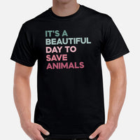 Canine Themed Clothes & Attire - Dog Tee Shirt For Humans - Presents for Dog Moms & Dads - It's A Beautiful Day To Save Animals T-Shirt - Black, Men