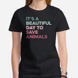 Canine Themed Clothes & Attire - Dog Tee Shirt For Humans - Presents for Dog Moms & Dads - It's A Beautiful Day To Save Animals T-Shirt - Black, Women