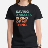 Canine Themed Clothes & Attire - Dog Tee Shirt For Humans - Presents for Dog Moms & Dads - Saving Animals Is Kind Of My Thing T-Shirt - Black, Women