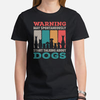 Canine Themed Clothes & Attire - Funny Dog Tee Shirt For Humans - Presents for Dog Moms & Dads - May Start Talking About Dogs T-Shirt - Black, Women