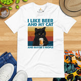 Cat Clothes & Attire - Funny Cat Mom & Dad T-Shirts - Gift Ideas For Beer & Cat Lovers - I Like Beer And My Cat And Maybe 3 People Tee - White