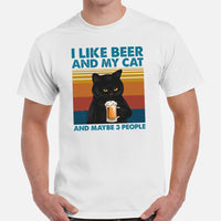 Cat Clothes & Attire - Funny Cat Mom & Dad T-Shirts - Gift Ideas For Beer & Cat Lovers - I Like Beer And My Cat And Maybe 3 People Tee - White, Men