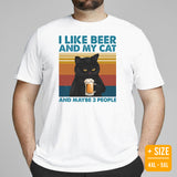 Cat Clothes & Attire - Funny Cat Mom & Dad T-Shirts - Gift Ideas For Beer & Cat Lovers - I Like Beer And My Cat And Maybe 3 People Tee - White, Plus Size