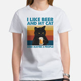 Cat Clothes & Attire - Funny Cat Mom & Dad T-Shirts - Gift Ideas For Beer & Cat Lovers - I Like Beer And My Cat And Maybe 3 People Tee - White, Women