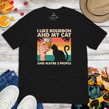 Cat Clothes & Attire - Funny Cat Mom & Dad Tee Shirts - Gift Ideas For Cat Lovers - I Like Bourbon & My Cat & Maybe 3 People T-Shirt - Black