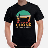 Cat Clothes & Attire - Funny Chonk Cat Mom & Dad Tee Shirts - Gift Ideas, Presents For Cat Lovers & Owners - Oh Lawd He Comin' T-Shirt - Black, Men